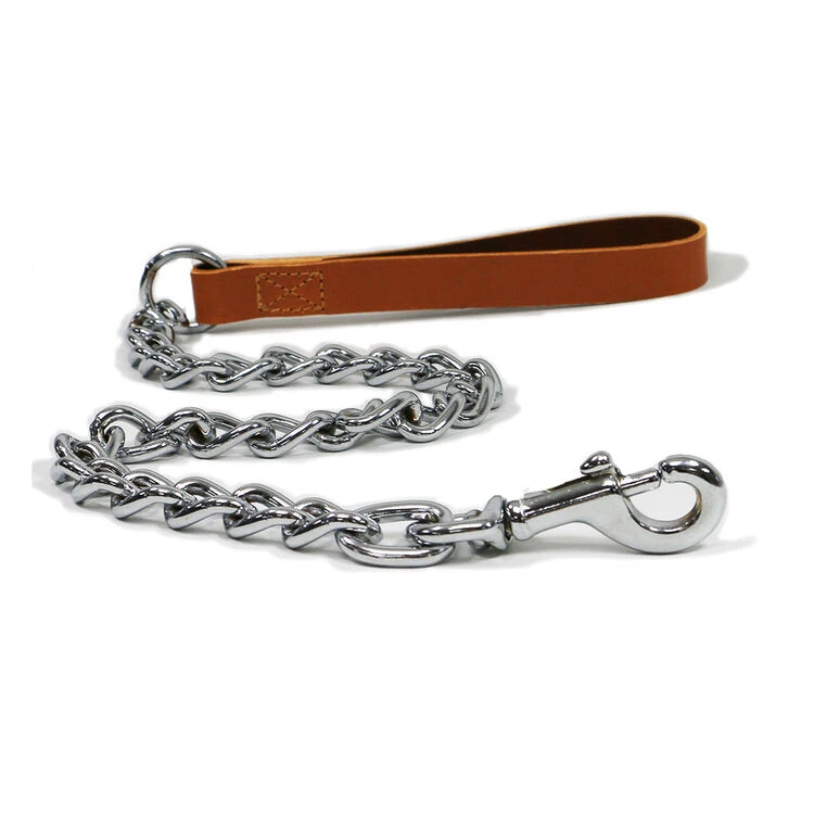 Ancol Extra Heavy Chain Lead With Leather Handle Tan 80cm 3 Ancol Extra Heavy Chain Lead With Leather Handle Tan 80cm