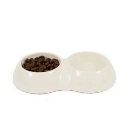 Great&Small Cream Melamine Double Bowl Small