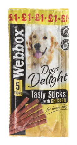 60 X Webbox Dogs Delight Large Dog Sticks Chicken
