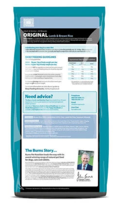 Burns Original Lamb And Brown Rice Dog Food -Pawfect Sales Store Original Lamb 12kg reverse