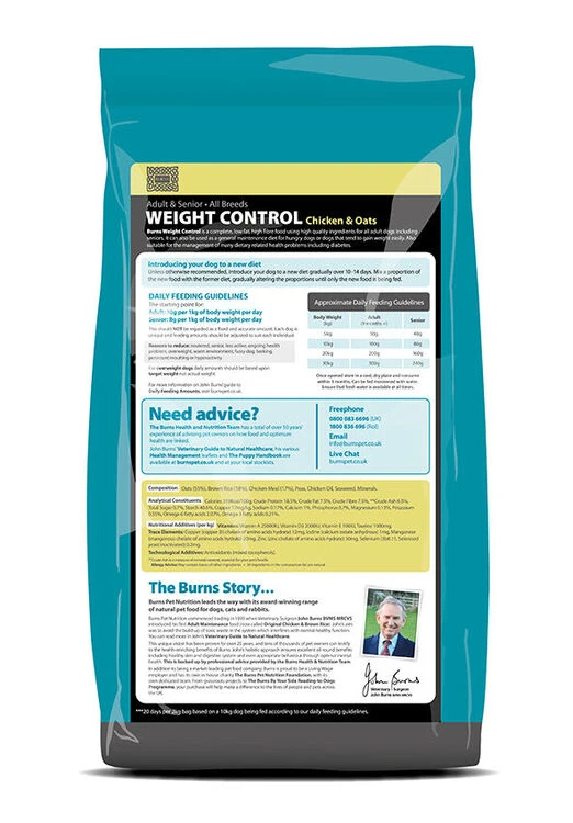 Burns Weight Control+ Chicken & Oats Adult & Senior Dog Food 4 Burns Weight Control+ Chicken & Oats Adult & Senior Dog Food - Image 2