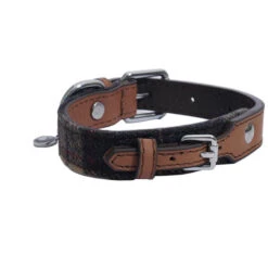 Rosewood Luxury Leather Collar Tweed Check 3/4" -Pawfect Sales Store tweed check
